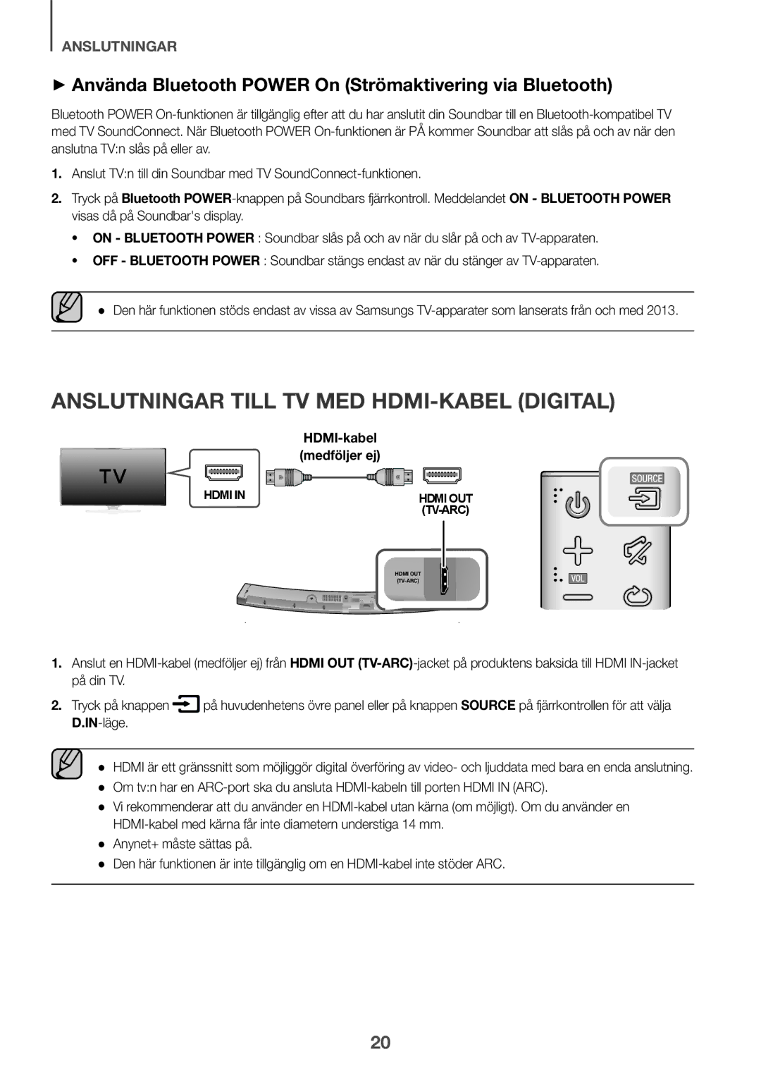 Samsung HW-J6001R/ZF, HW-J6001R/EN, HW-J6000R/EN, HW-J6000R/ZF manual Anslutningar till tv med HDMI-kabel Digital, IN-läge 