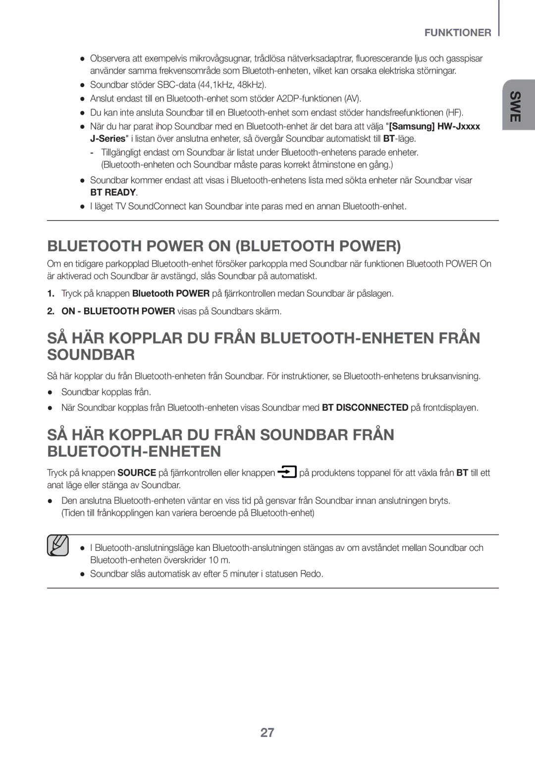 Samsung HW-J6001R/ZF, HW-J6001R/EN, HW-J6000R/EN, HW-J6000R/ZF manual Så här kopplar du från Bluetooth-enheten från Soundbar 