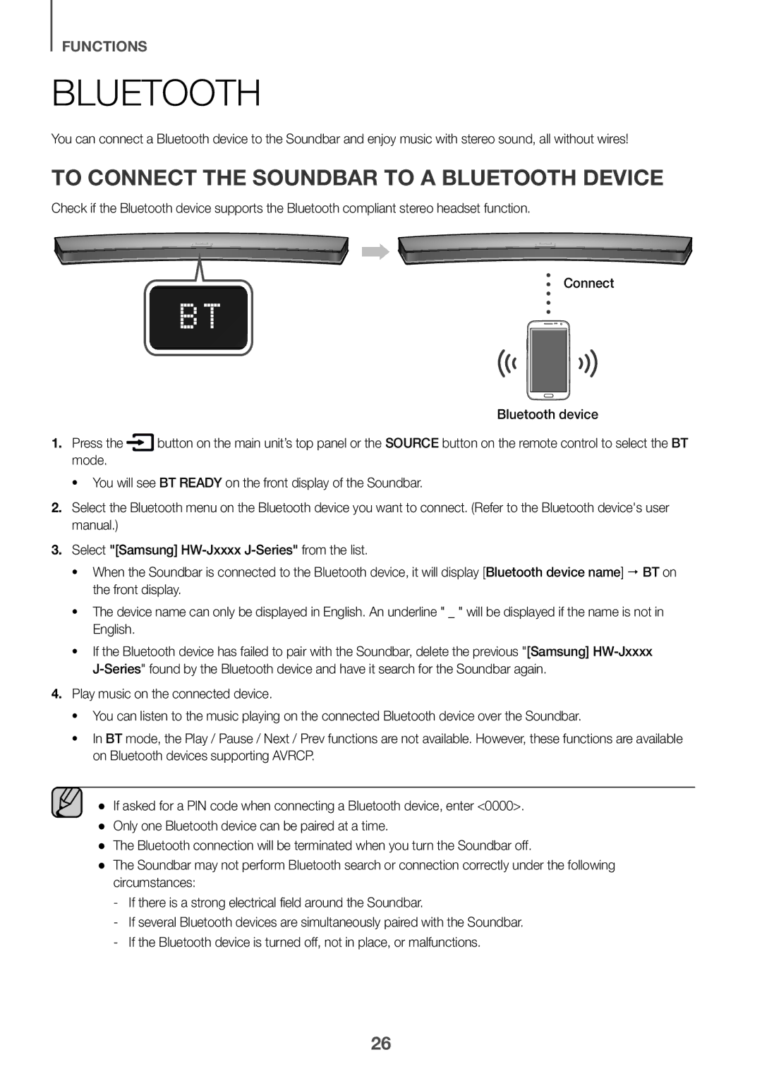 Samsung HW-J6011R/XE, HW-J6001R/EN, HW-J6000R/EN, HW-J6001R/ZF manual To Connect the Soundbar to a Bluetooth Device 