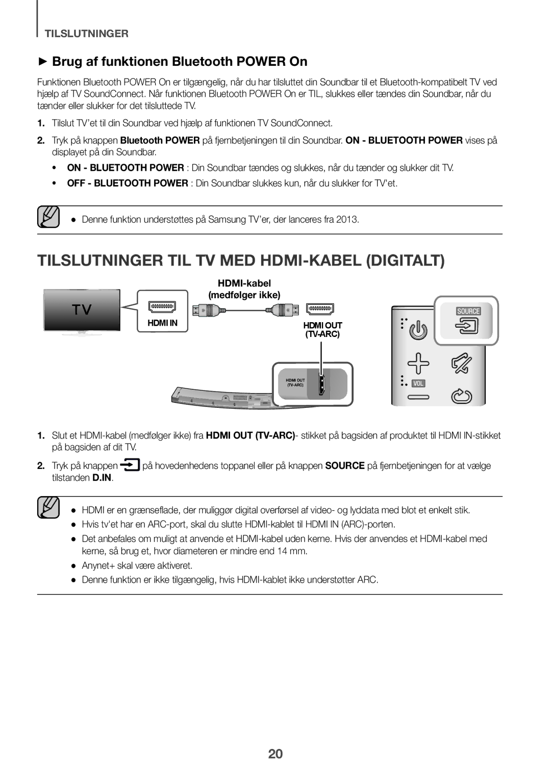 Samsung HW-J6011R/XE, HW-J6001R/EN Tilslutninger til tv med HDMI-kabel digitalt, ++Brug af funktionen Bluetooth Power On 