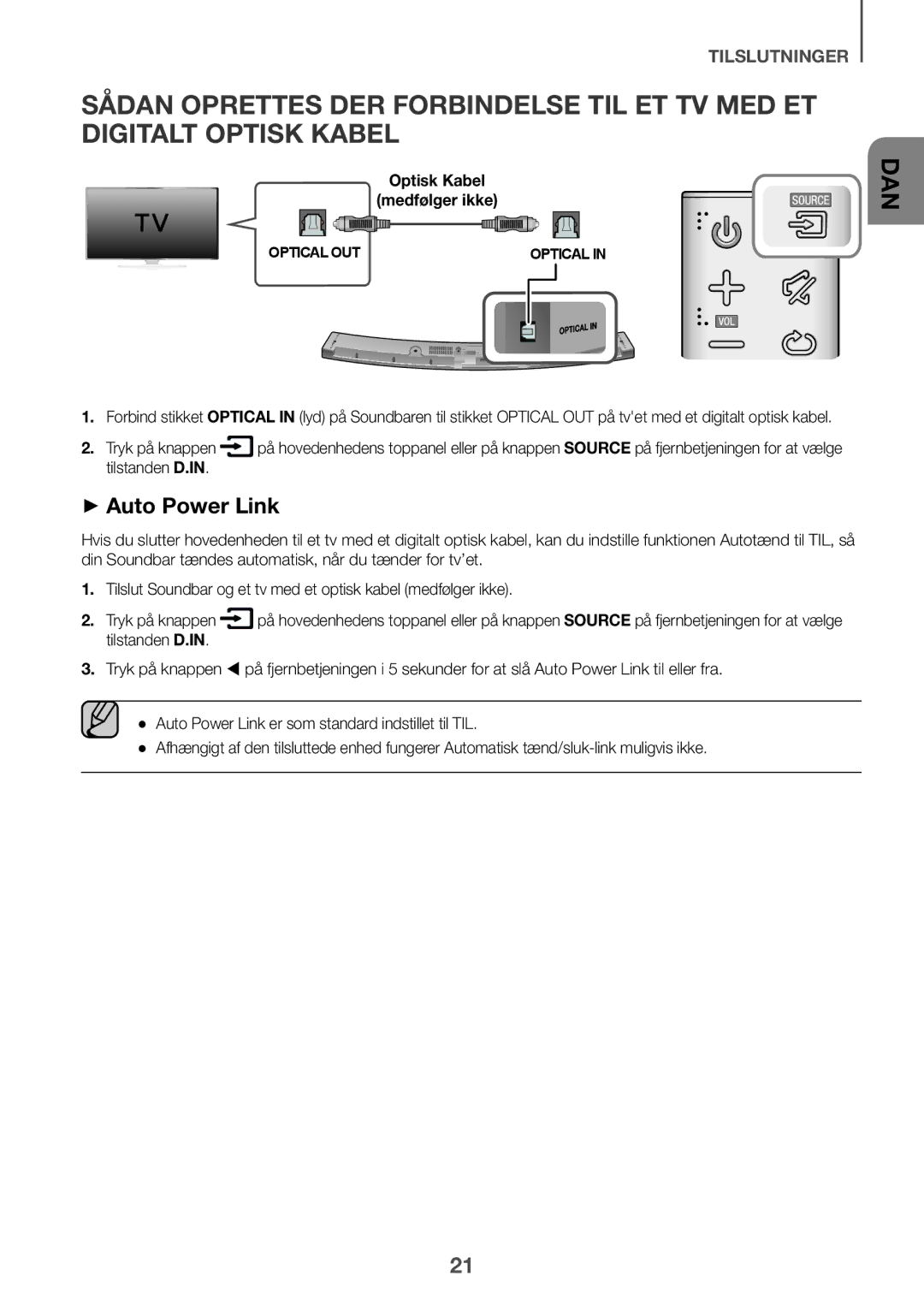 Samsung HW-J6010R/XE, HW-J6001R/EN, HW-J6000R/EN, HW-J6001R/ZF, HW-J6000R/ZF ++Auto Power Link, Optisk Kabel Medfølger ikke 