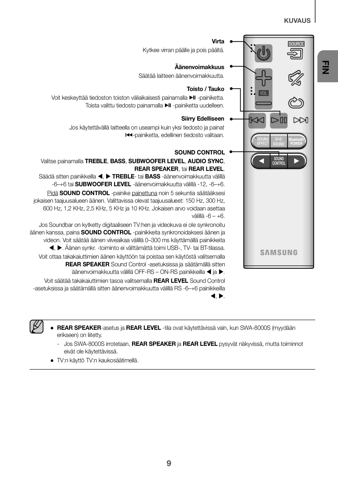 Samsung HW-J6001R/EN, HW-J6000R/EN, HW-J6001R/ZF, HW-J6000R/ZF, HW-J6001R/XN manual Virta, Kytkee virran päälle ja pois päältä 