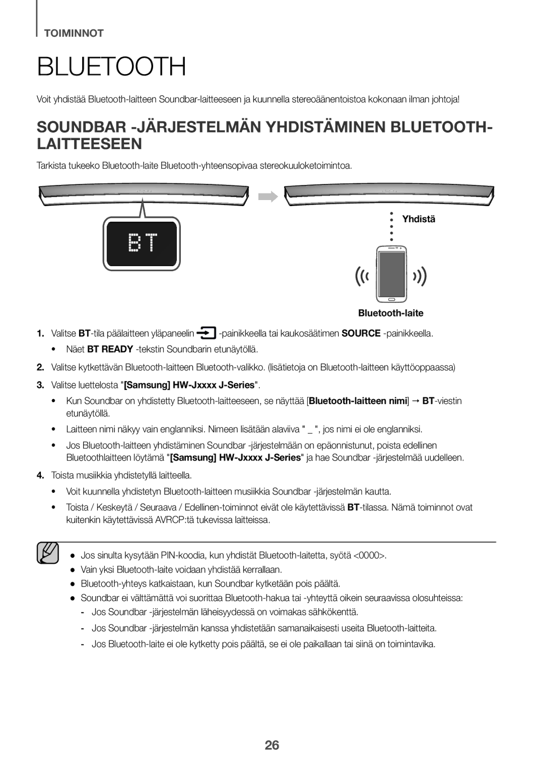 Samsung HW-J6000R/ZF, HW-J6001R/EN Soundbar -JÄRJESTELMÄN Yhdistäminen BLUETOOTH- Laitteeseen, Yhdistä Bluetooth-laite 