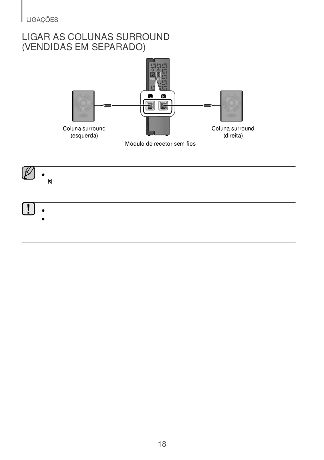 Samsung HW-J6000R/EN, HW-J6001R/EN, HW-J6001R/ZF Ligar AS Colunas Surround Vendidas EM Separado, Módulo de recetor sem fios 