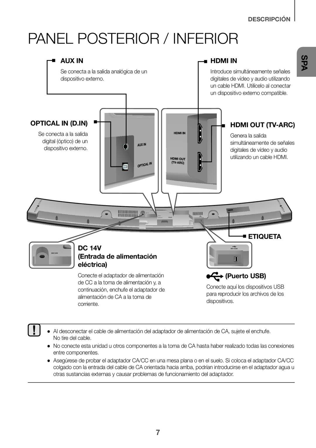 Samsung HW-J6000R/ZF, HW-J6001R/EN Panel Posterior / Inferior, Se conecta a la salida analógica de un dispositivo externo 