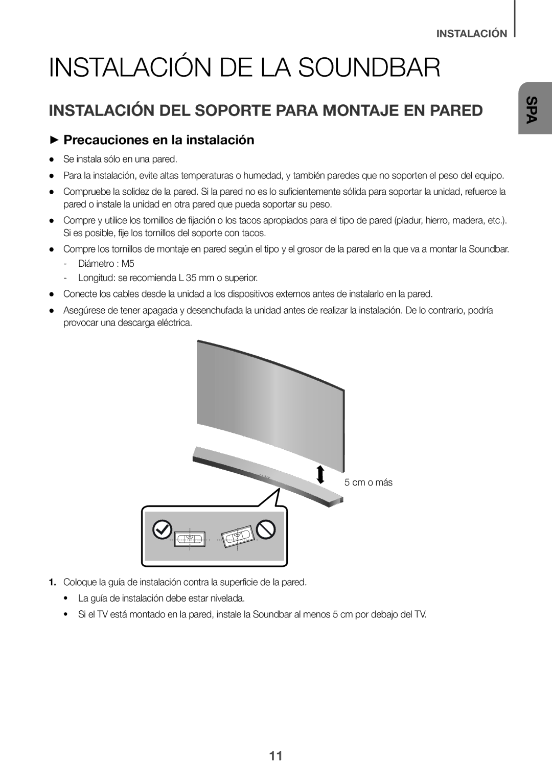 Samsung HW-J6001R/EN, HW-J6000R/EN, HW-J6001R/ZF Instalación DE LA Soundbar, Instalación DEL Soporte Para Montaje EN Pared 