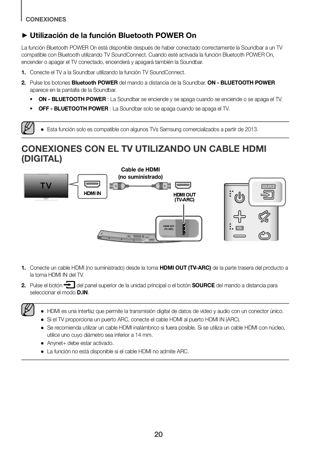 Samsung HW-J6001R/ZF Conexiones CON EL TV Utilizando UN Cable Hdmi Digital, ++Utilización de la función Bluetooth Power On 