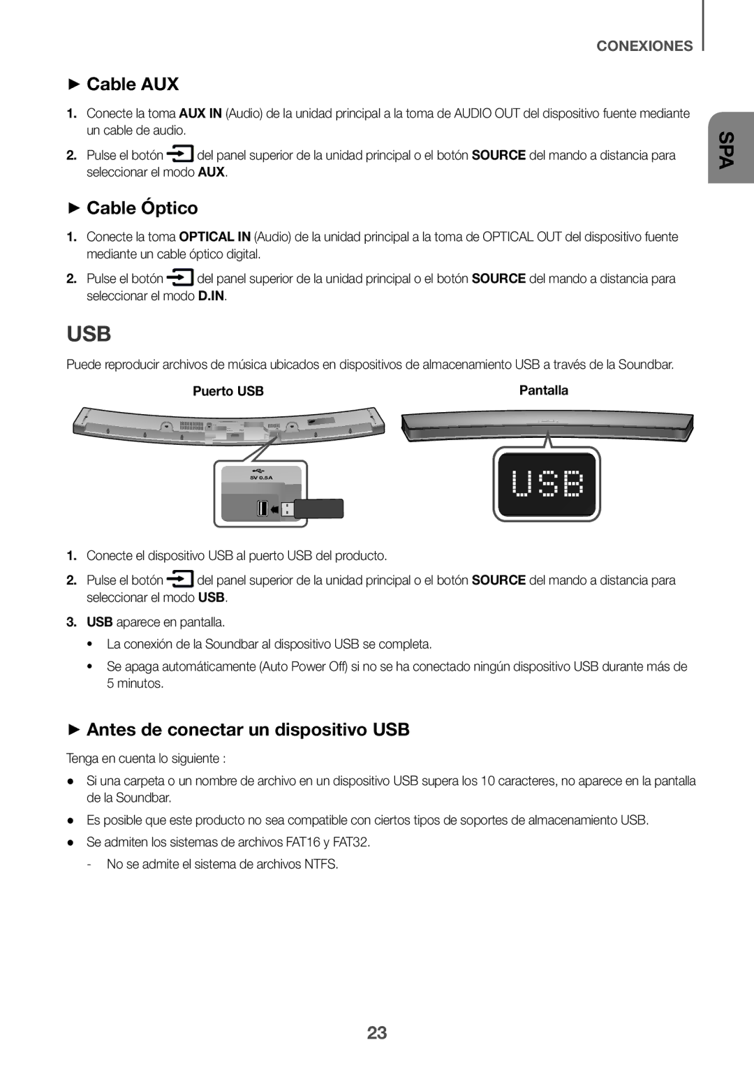 Samsung HW-J6011R/XE, HW-J6001R/EN manual ++Cable AUX, ++Cable Óptico, ++Antes de conectar un dispositivo USB, Puerto USB 