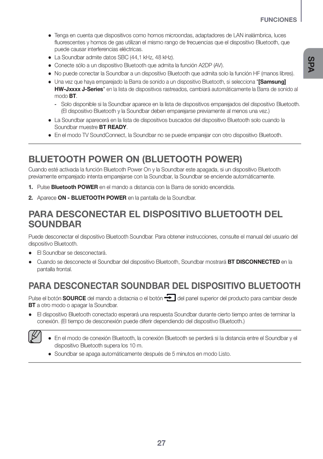 Samsung HW-J6001R/ZF manual Para Desconectar EL Dispositivo Bluetooth DEL Soundbar, BT a otro modo o apagar la Soundbar 