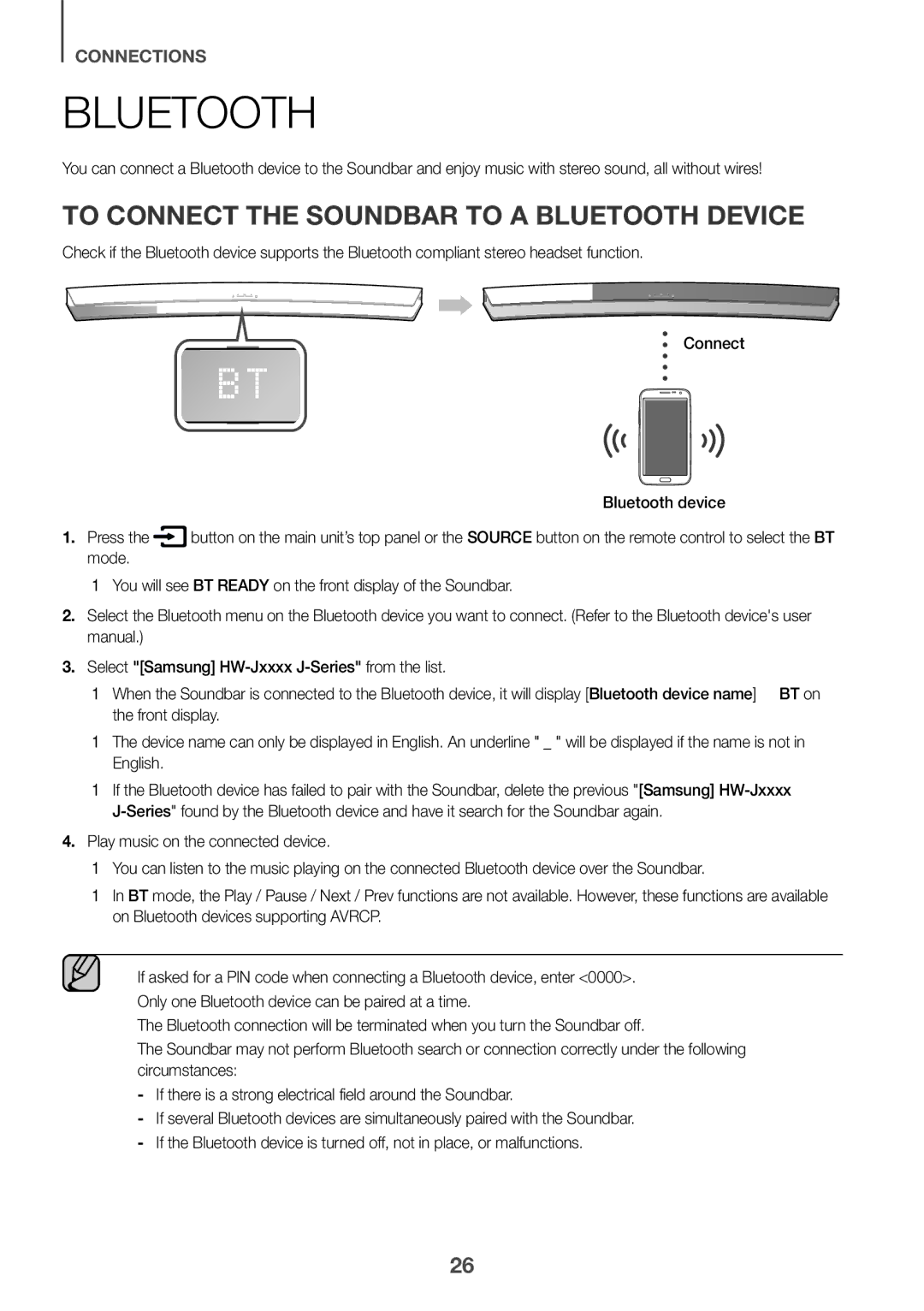 Samsung HW-J6011R/XE, HW-J6001R/EN, HW-J6000R/EN, HW-J6001R/ZF manual To Connect the Soundbar to a Bluetooth Device 