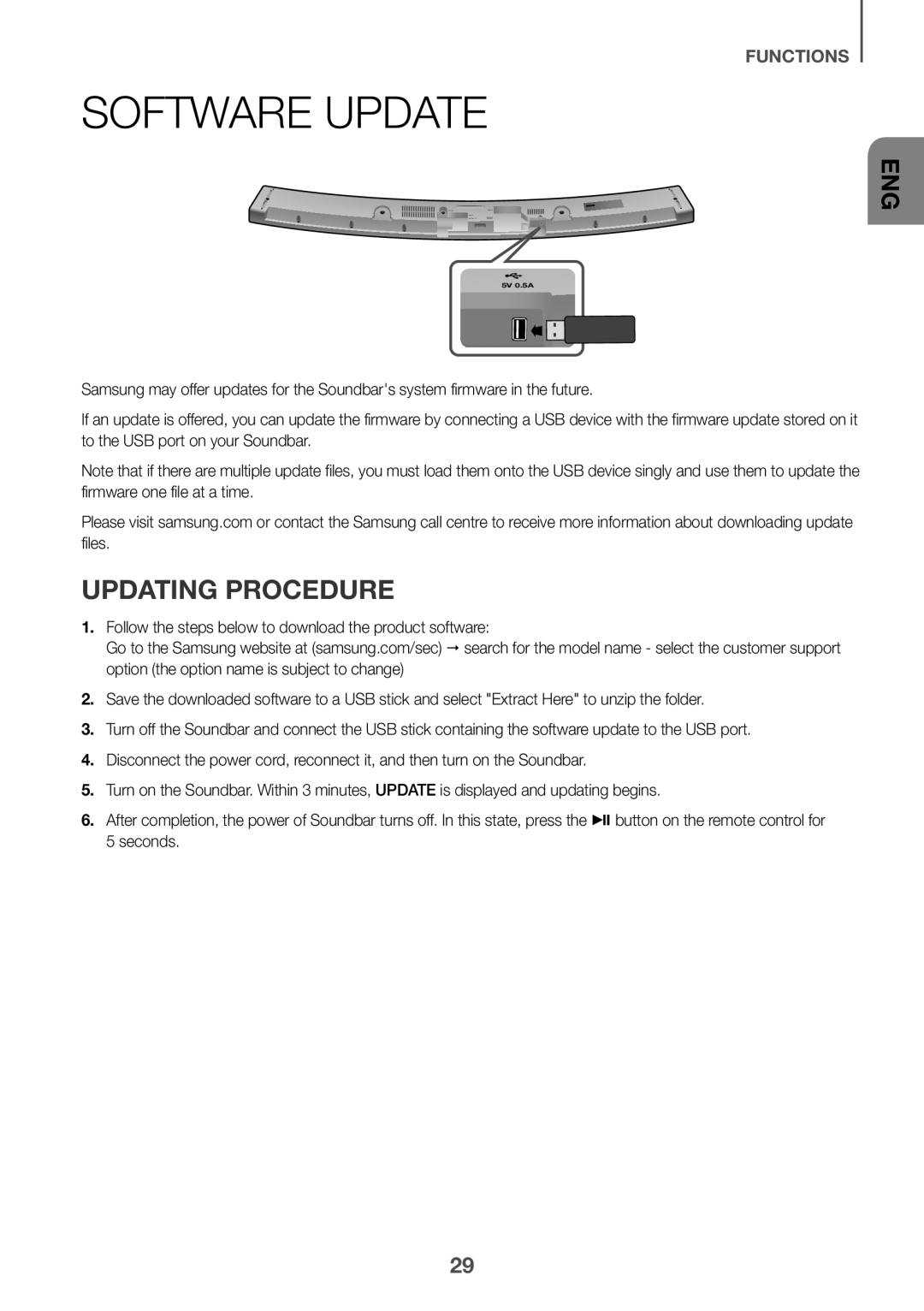 Samsung HW-J6000R/EN, HW-J6001R/EN, HW-J6001R/ZF, HW-J6000R/ZF, HW-J6001R/XN, HW-J6011R/XE Software Update, Updating Procedure 