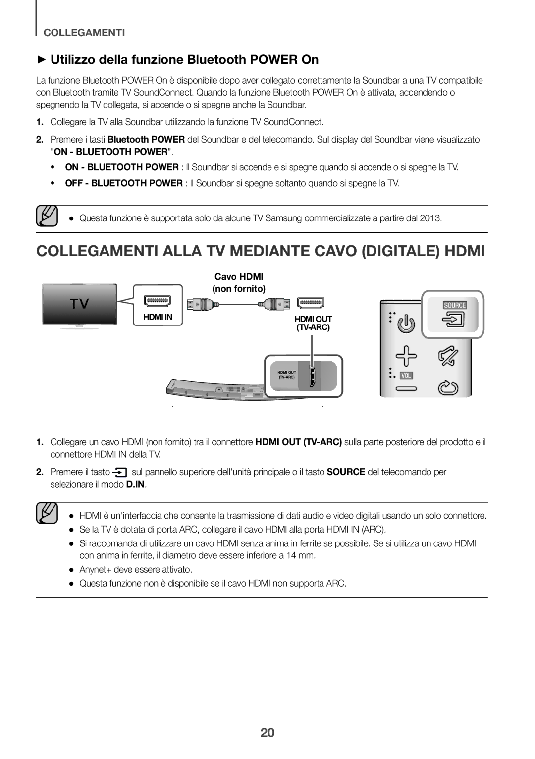 Samsung HW-J6001R/XN manual Collegamenti Alla TV Mediante Cavo Digitale Hdmi, ++Utilizzo della funzione Bluetooth Power On 