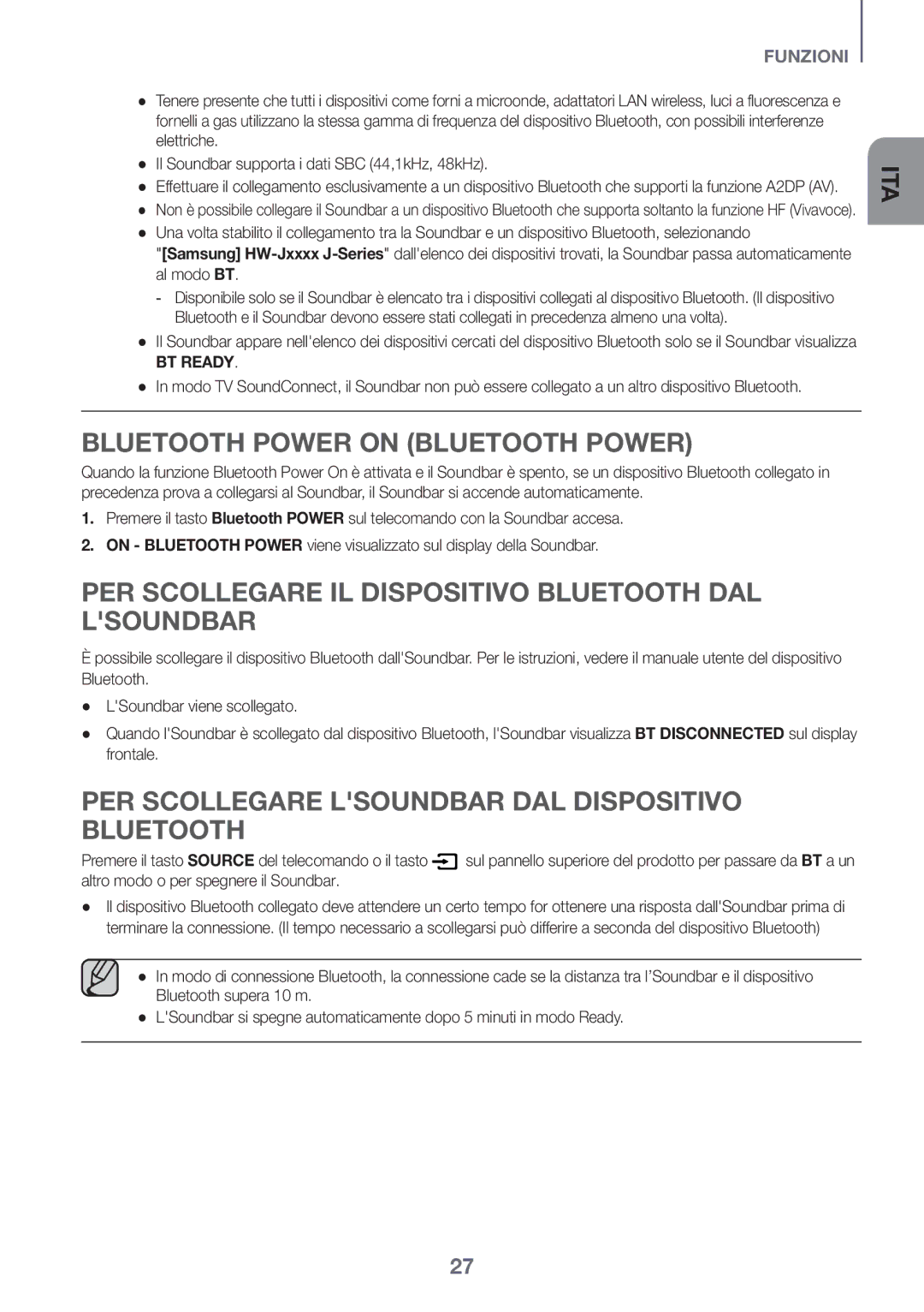 Samsung HW-J6001R/XN manual PER Scollegare IL Dispositivo Bluetooth DAL Lsoundbar, Altro modo o per spegnere il Soundbar 