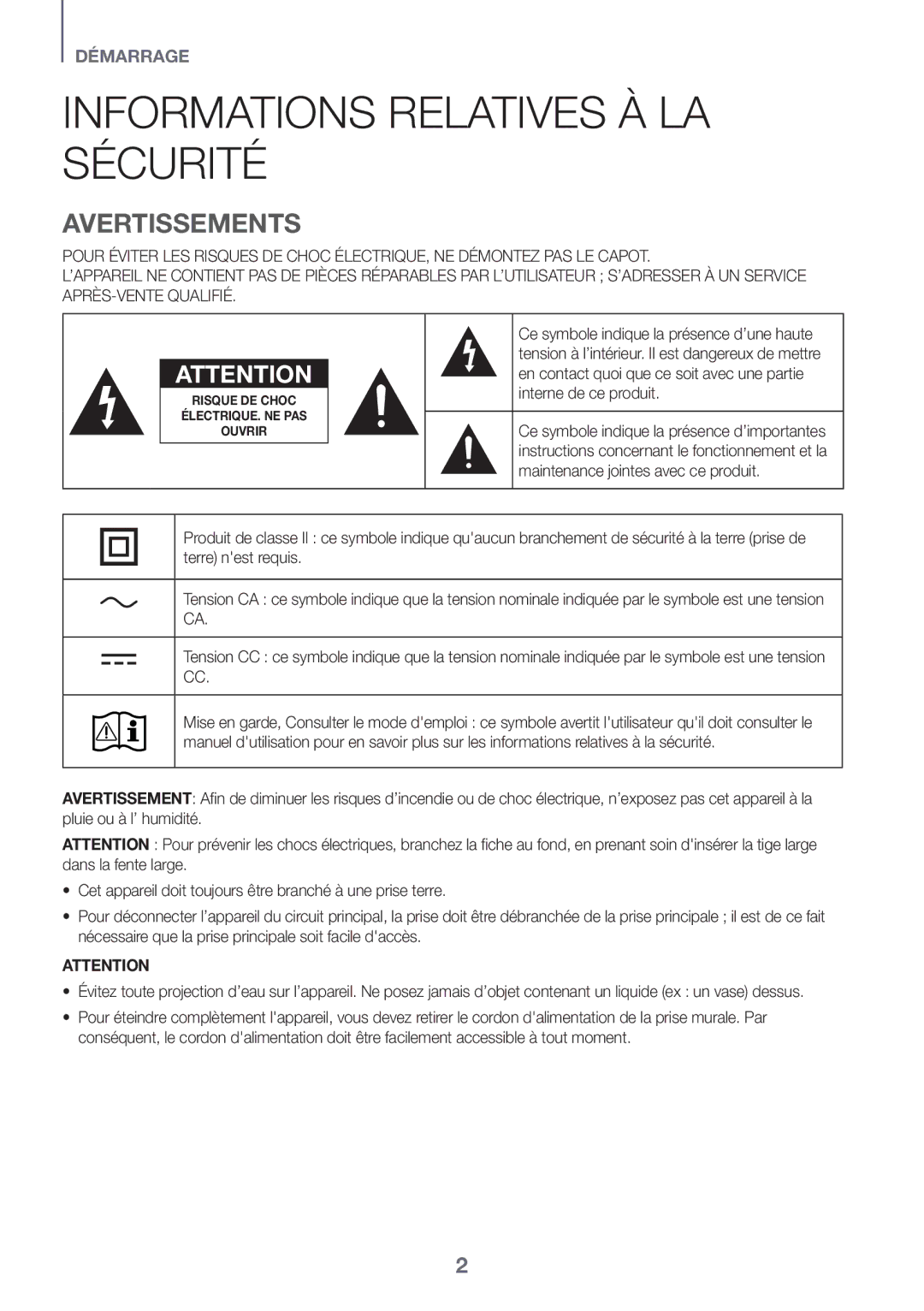 Samsung HW-J6010R/XE, HW-J6001R/EN, HW-J6000R/EN, HW-J6001R/ZF manual Informations Relatives À LA Sécurité, Avertissements 