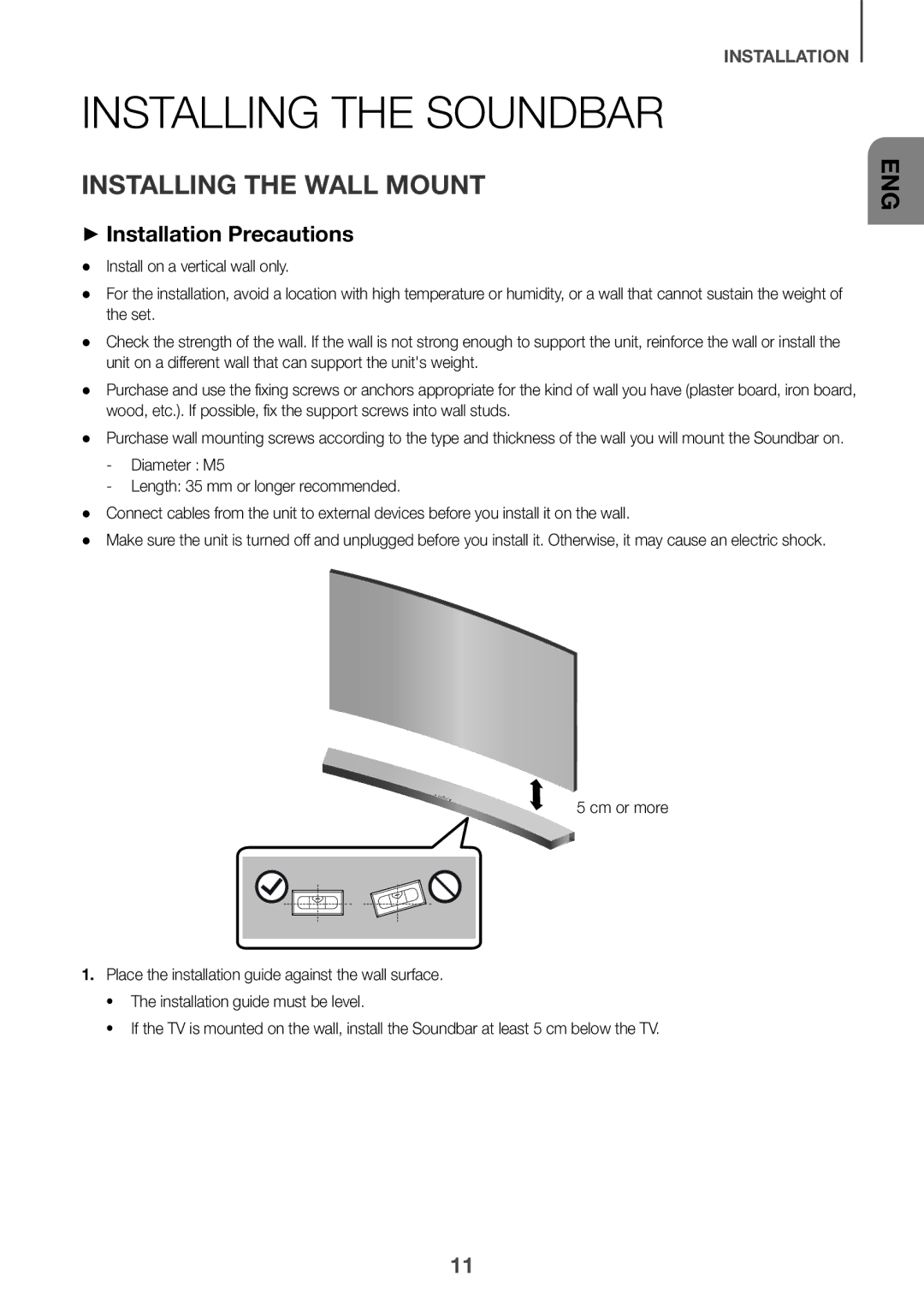 Samsung HW-J6001R/XN, HW-J6001R/EN manual Installing the Soundbar, Installing the Wall Mount, ++Installation Precautions 