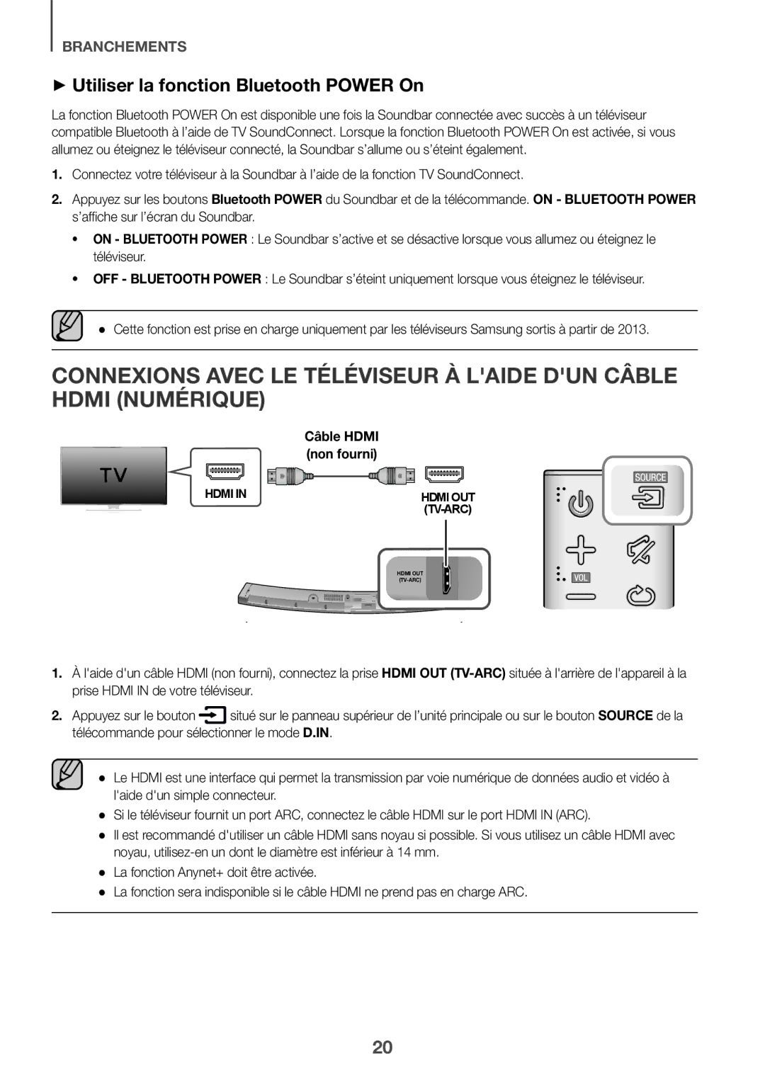 Samsung HW-J6000R/ZF, HW-J6001R/EN, HW-J6000R/EN manual ++Utiliser la fonction Bluetooth Power On, Câble Hdmi, Non fourni 