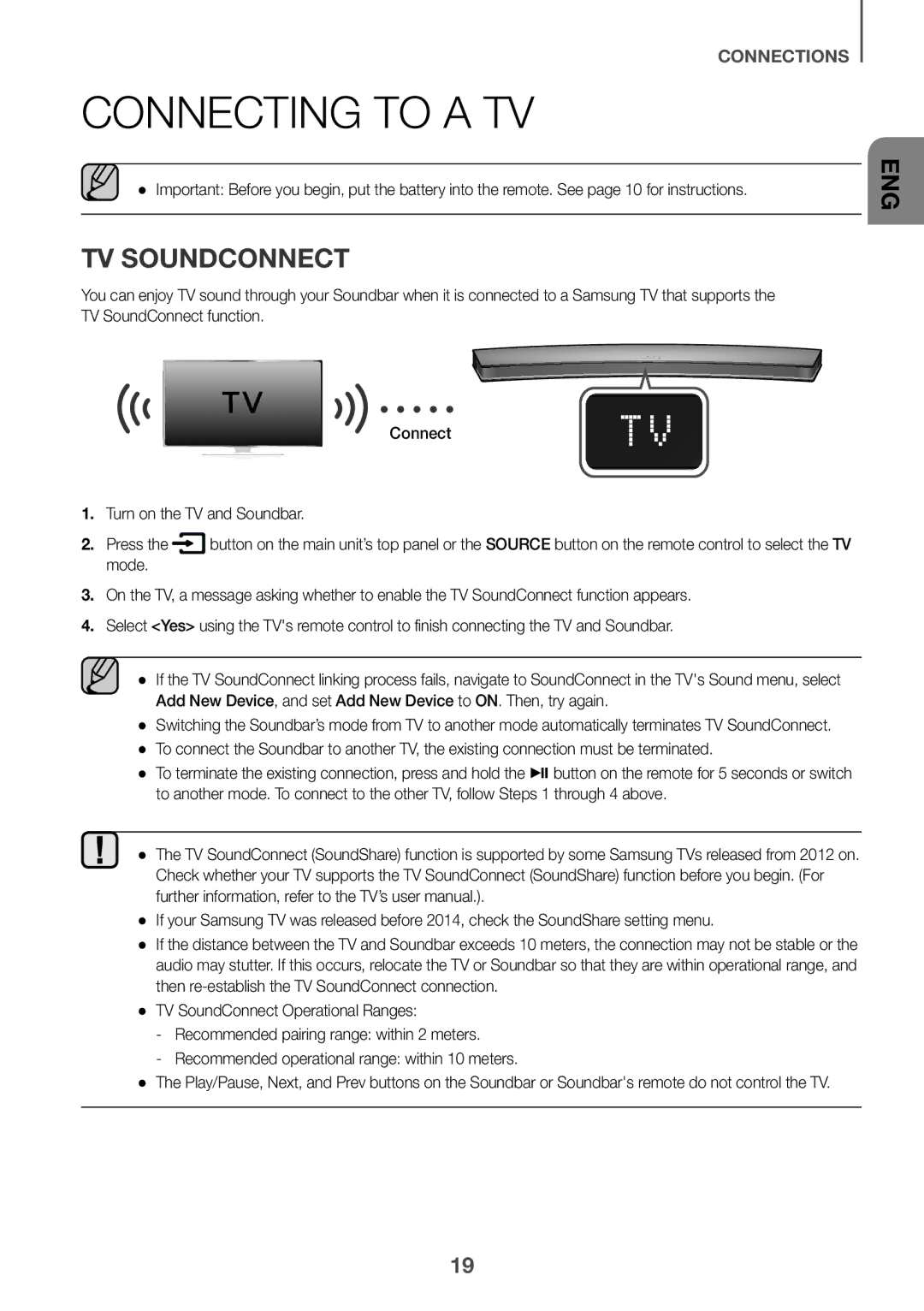 Samsung HW-J6011R/XE, HW-J6001R/EN, HW-J6000R/EN, HW-J6001R/ZF, HW-J6000R/ZF, HW-J6001R/XN Connecting to a TV, TV Soundconnect 