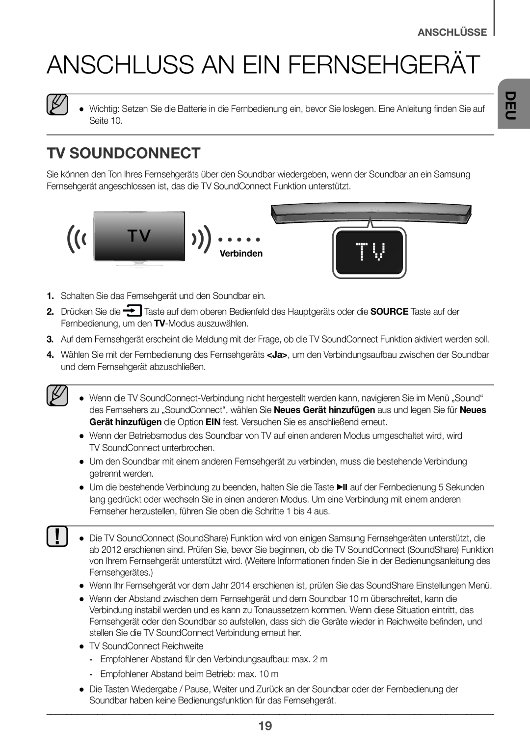 Samsung HW-J6001R/XN, HW-J6001R/EN, HW-J6000R/EN, HW-J6001R/ZF Anschluss an ein Fernsehgerät, TV SoundConnect, Verbinden 