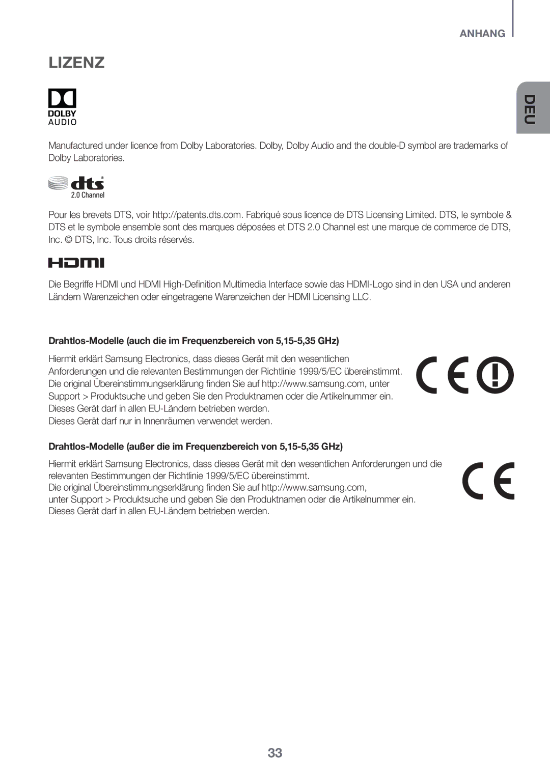 Samsung HW-J6001R/XN, HW-J6001R/EN, HW-J6000R/EN, HW-J6001R/ZF, HW-J6000R/ZF, HW-J6011R/XE, HW-J6010R/XE manual Lizenz 