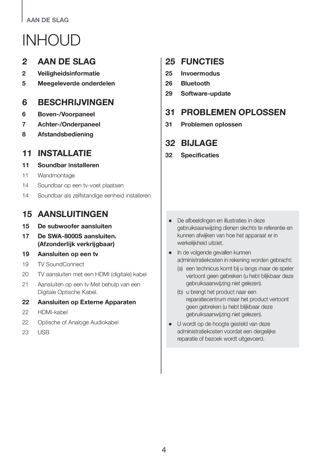 Samsung HW-J6001R/ZF, HW-J6001R/EN, HW-J6000R/EN, HW-J6000R/ZF Inhoud, De SWA-8000S aansluiten. Afzonderlijk verkrijgbaar 