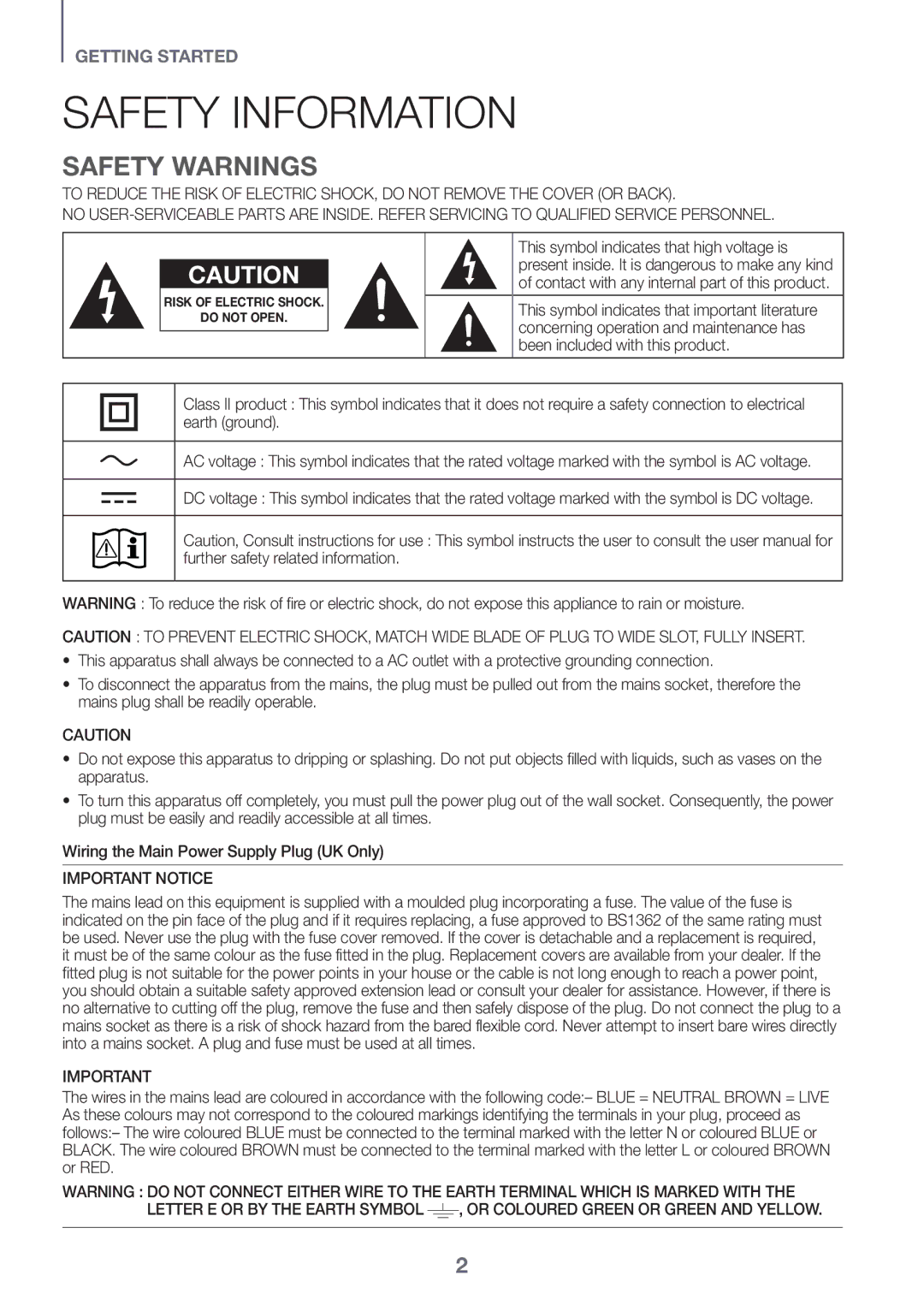 Samsung HW-J6001R/ZF, HW-J6001R/EN, HW-J6000R/EN, HW-J6000R/ZF, HW-J6001R/XN, HW-J6011R/XE Safety Information, Safety Warnings 