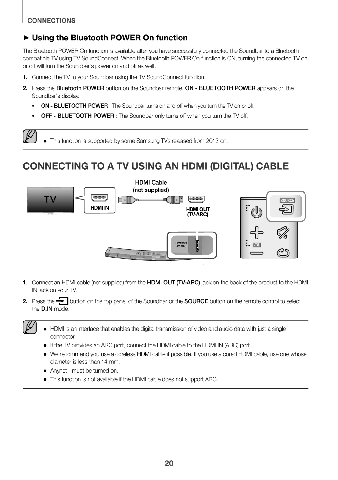 Samsung HW-J6010R/XE, HW-J6001R/EN Connecting to a TV Using AN Hdmi Digital Cable, ++Using the Bluetooth Power On function 