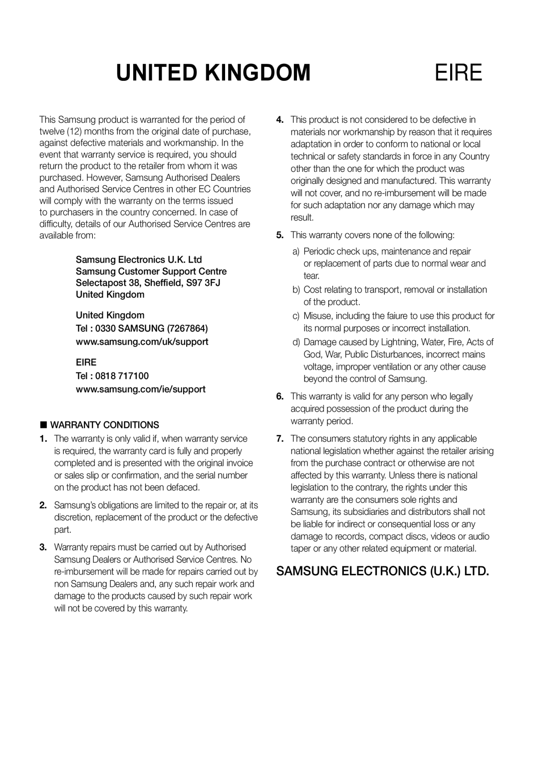 Samsung HW-J6010R/XE, HW-J6001R/EN, HW-J6000R/EN, HW-J6001R/ZF, HW-J6000R/ZF, HW-J6001R/XN manual United Kingdom, Tel 0818 