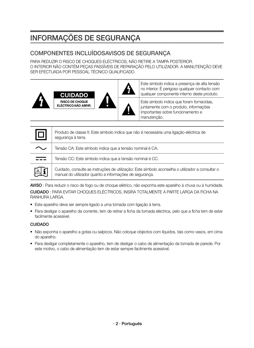 Samsung HW-J6000R/ZF, HW-J6001R/EN, HW-J6000R/EN, HW-J6001R/ZF manual Informações DE Segurança, Cuidado 