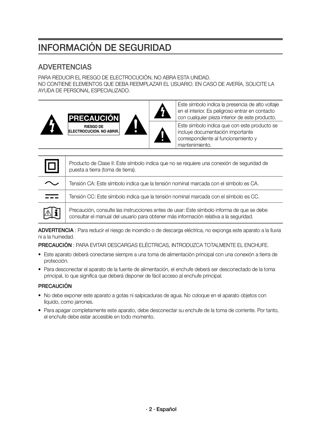 Samsung HW-J6001R/ZF, HW-J6001R/EN, HW-J6000R/EN, HW-J6000R/ZF manual Información DE Seguridad, Precaución 