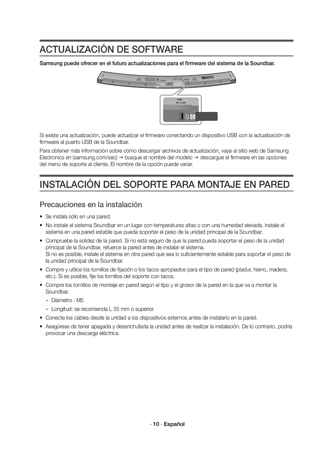 Samsung HW-J6001R/ZF, HW-J6001R/EN, HW-J6000R/EN Actualización DE Software, Instalación DEL Soporte Para Montaje EN Pared 