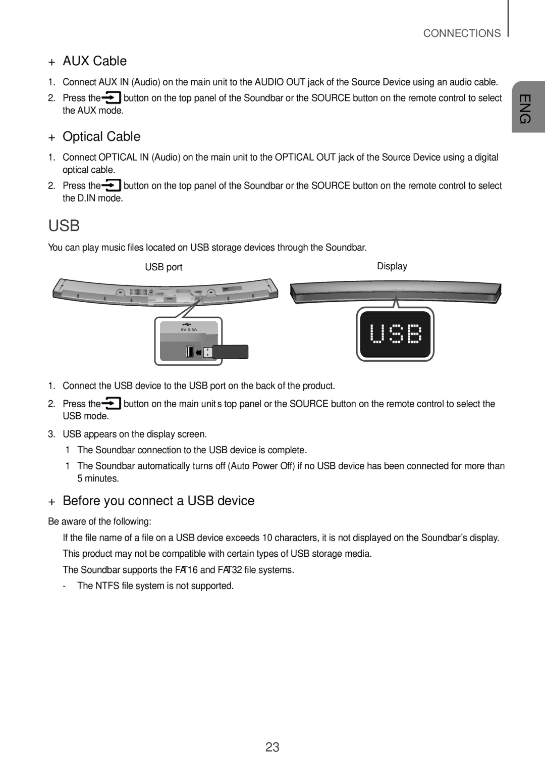 Samsung HW-J6001R/SQ, HW-J6001R/UM manual Usb, ++AUX Cable, ++Optical Cable, ++Before you connect a USB device, USB port 