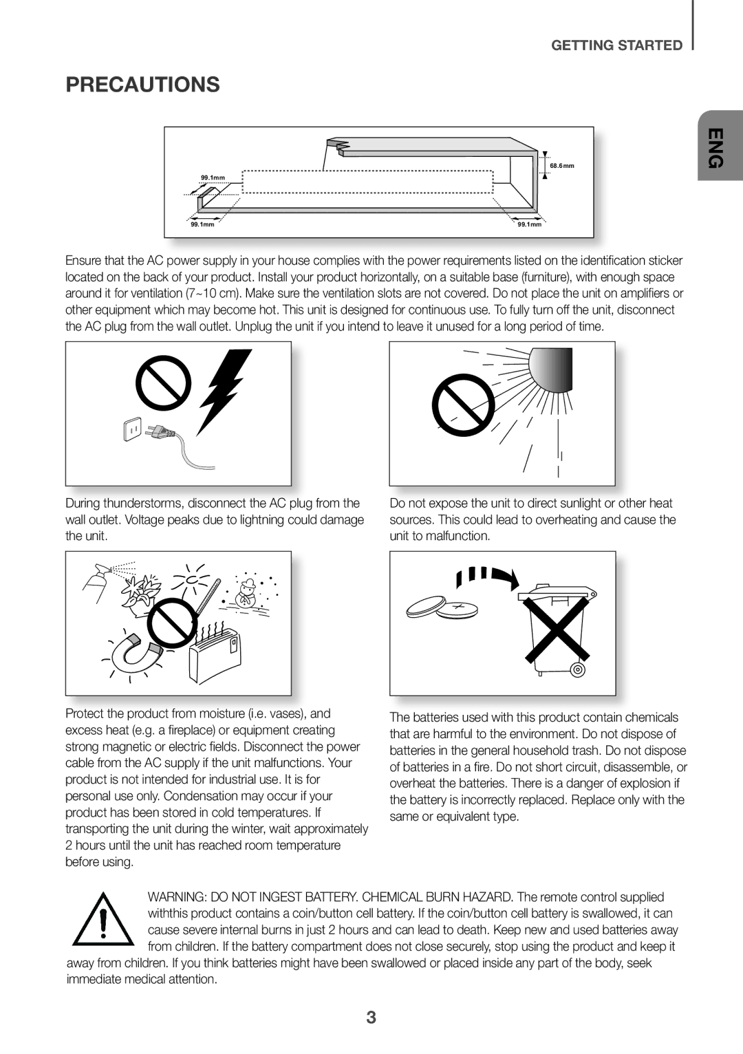 Samsung HW-J6001R/SQ, HW-J6001R/UM manual Precautions, Eng 