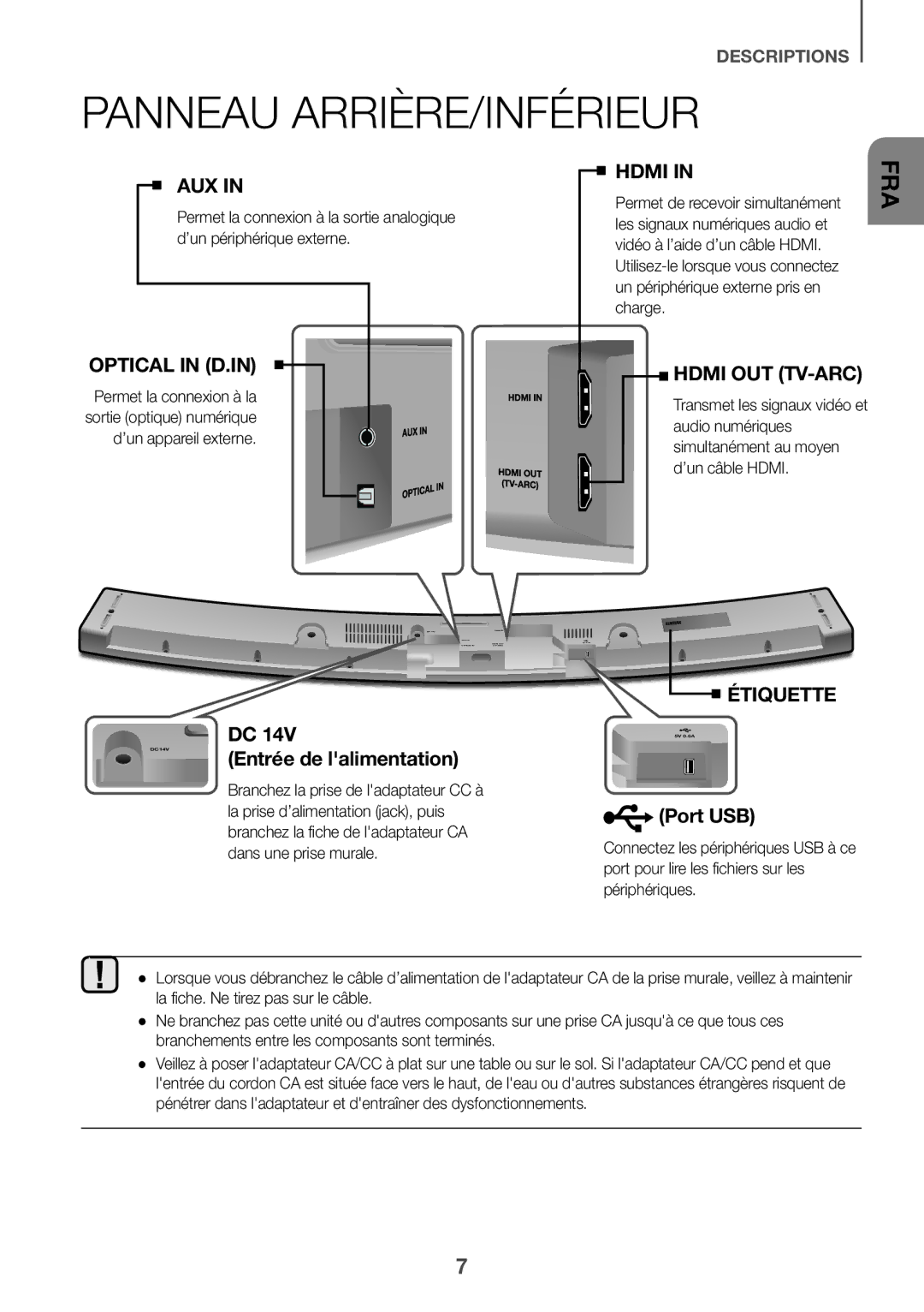 Samsung HW-J6001R/UM, HW-J6001R/SQ manual Panneau ARRIÈRE/INFÉRIEUR, Entrée de lalimentation 