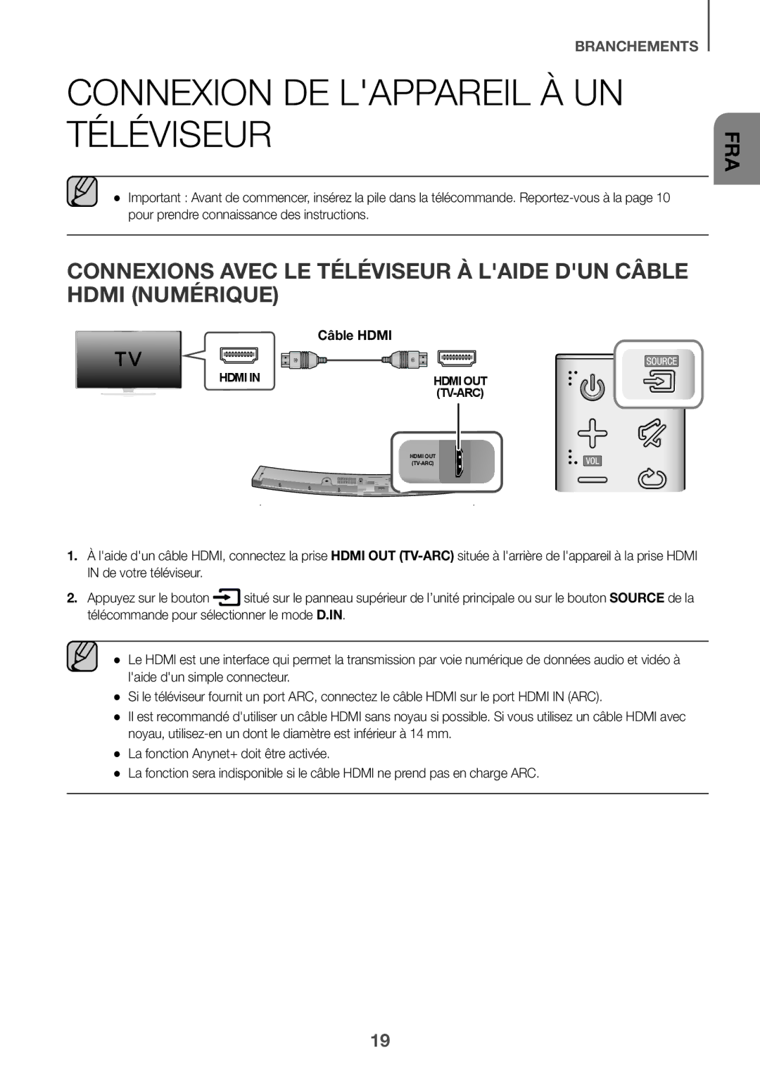 Samsung HW-J6001R/UM, HW-J6001R/SQ manual Connexion DE Lappareil À UN Téléviseur, Câble Hdmi 