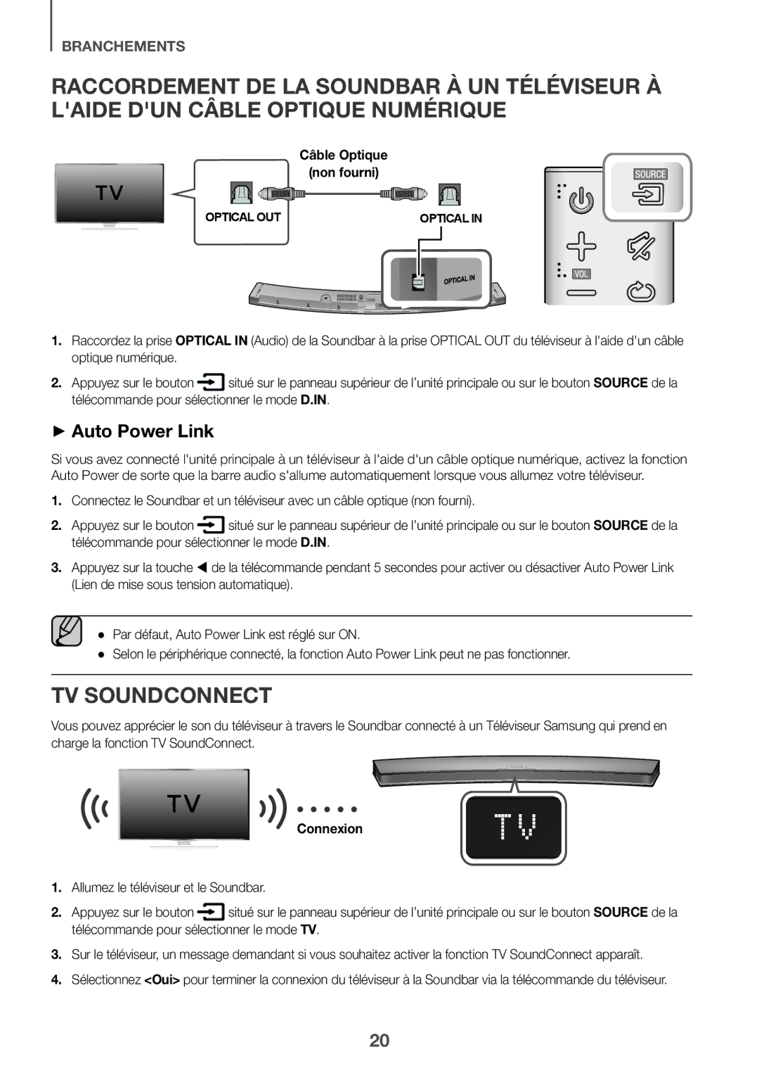 Samsung HW-J6001R/SQ, HW-J6001R/UM manual TV Soundconnect, Câble Optique Non fourni, Connexion 