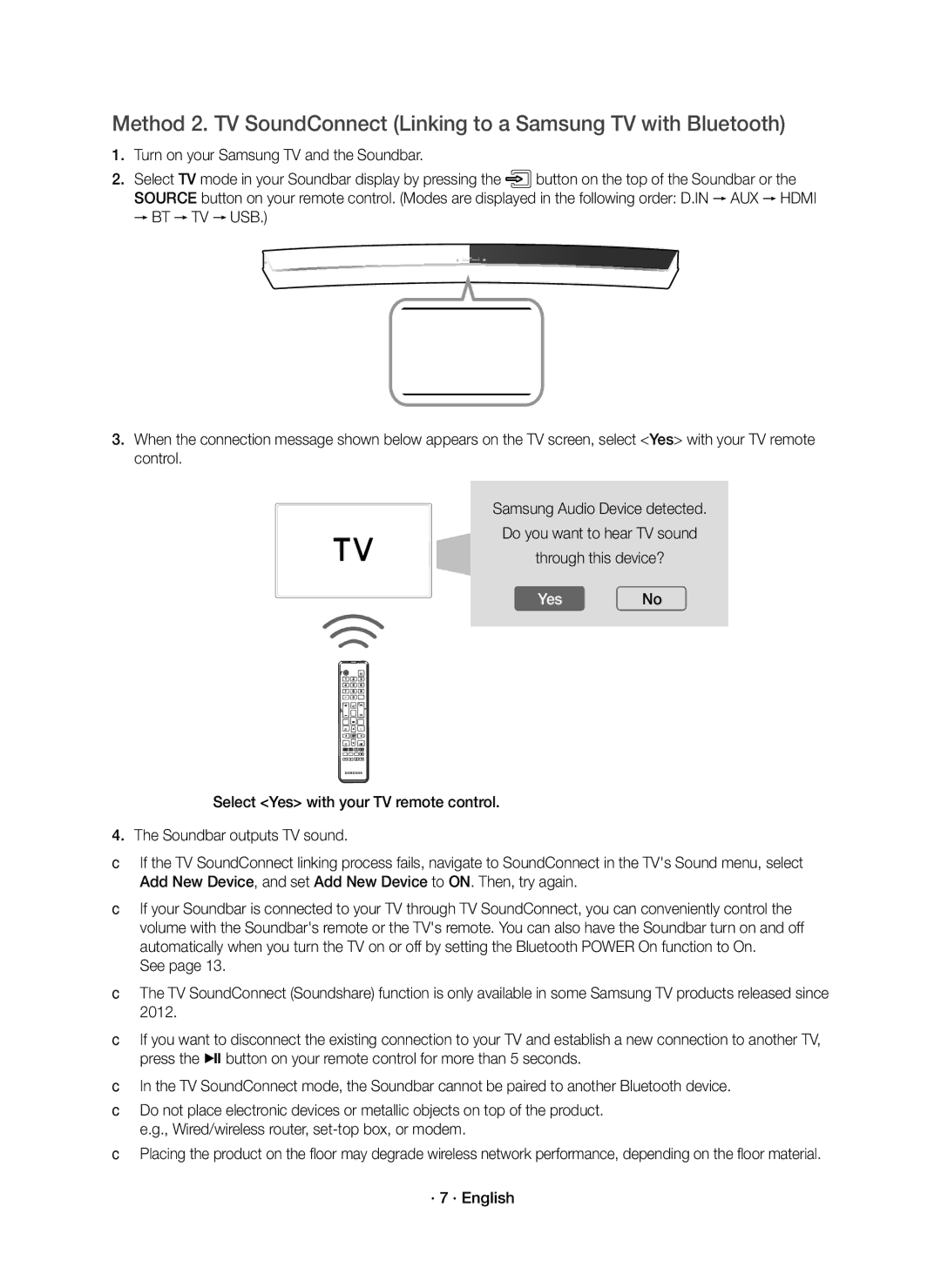 Samsung HW-J6001R/UM manual YesNo, · 7 · English 