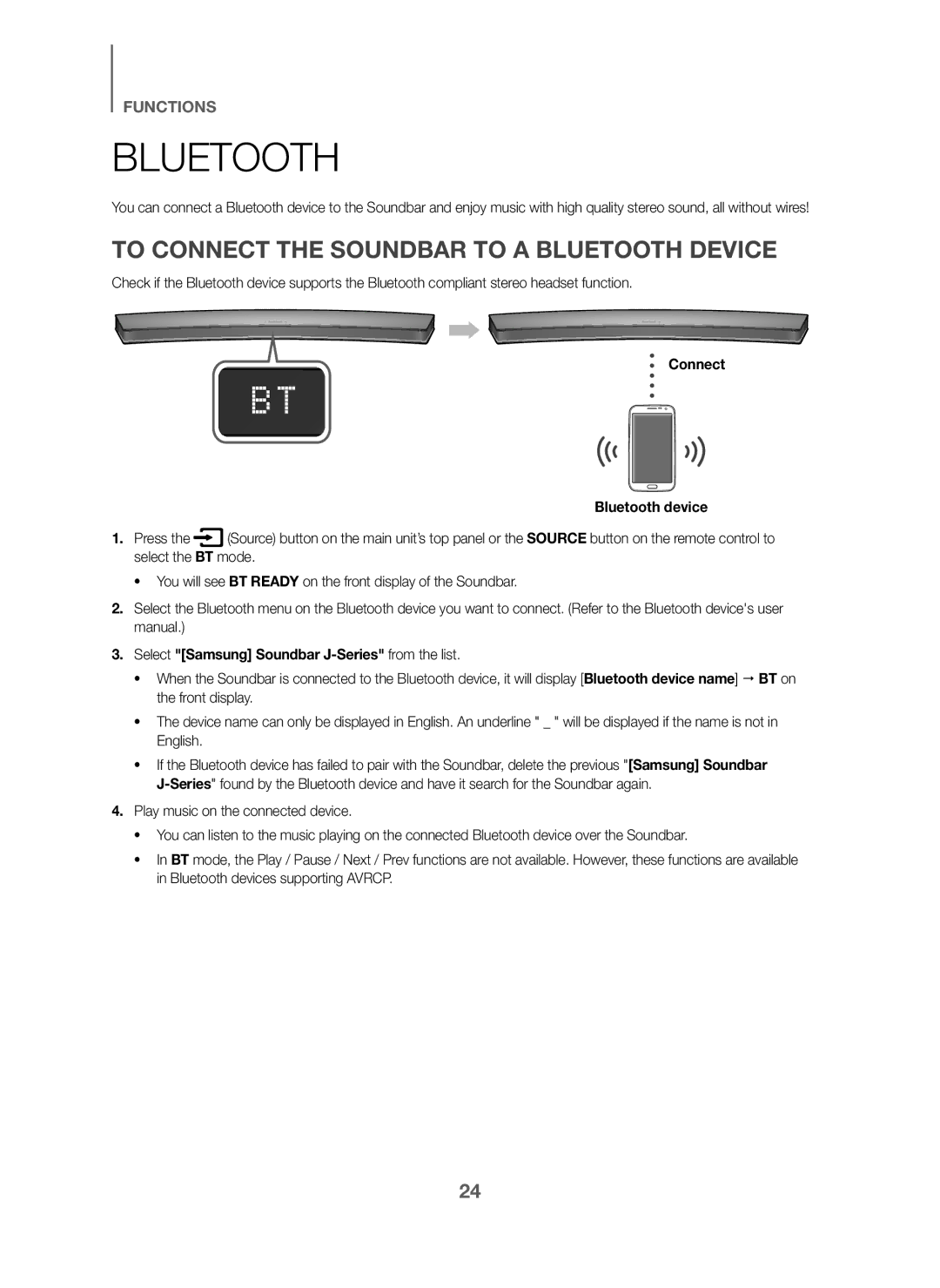 Samsung HW-J6001/SQ manual To Connect the Soundbar to a Bluetooth Device, Connect Bluetooth device 