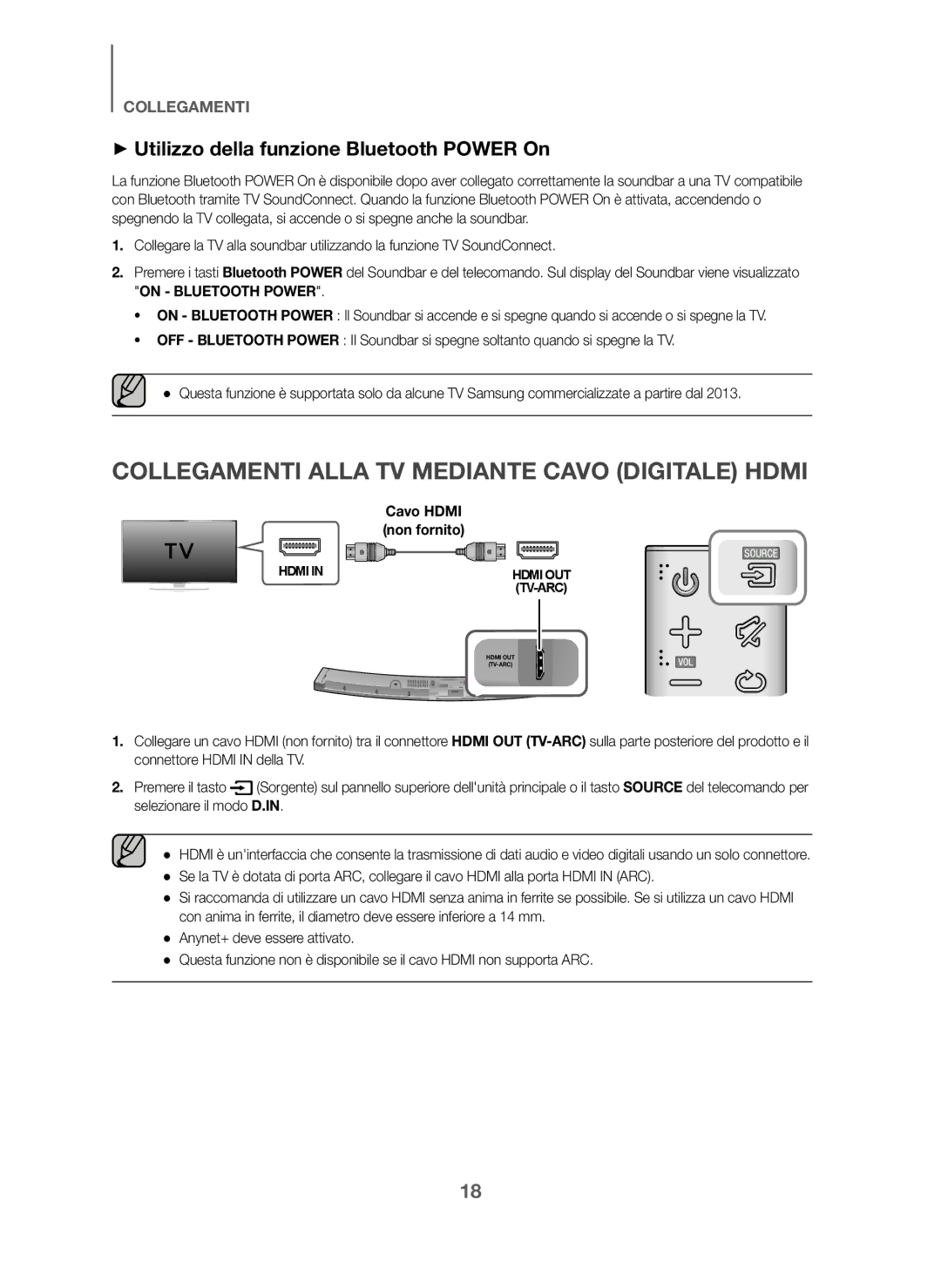 Samsung HW-J6000/ZF manual Collegamenti Alla TV Mediante Cavo Digitale Hdmi, + Utilizzo della funzione Bluetooth Power On 