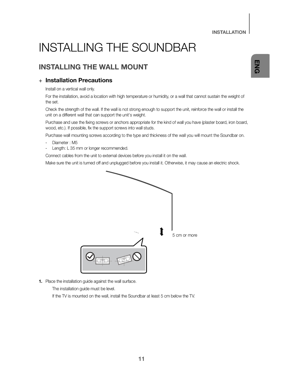 Samsung HW-J6001/ZF, HW-J6001/TK manual Installing the Soundbar, Installing the Wall Mount, + Installation Precautions 