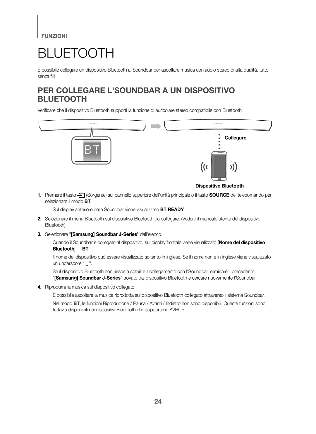 Samsung HW-J6001/EN, HW-J6001/TK manual PER Collegare Lsoundbar a UN Dispositivo Bluetooth, Collegare Dispositivo Bluetooth 