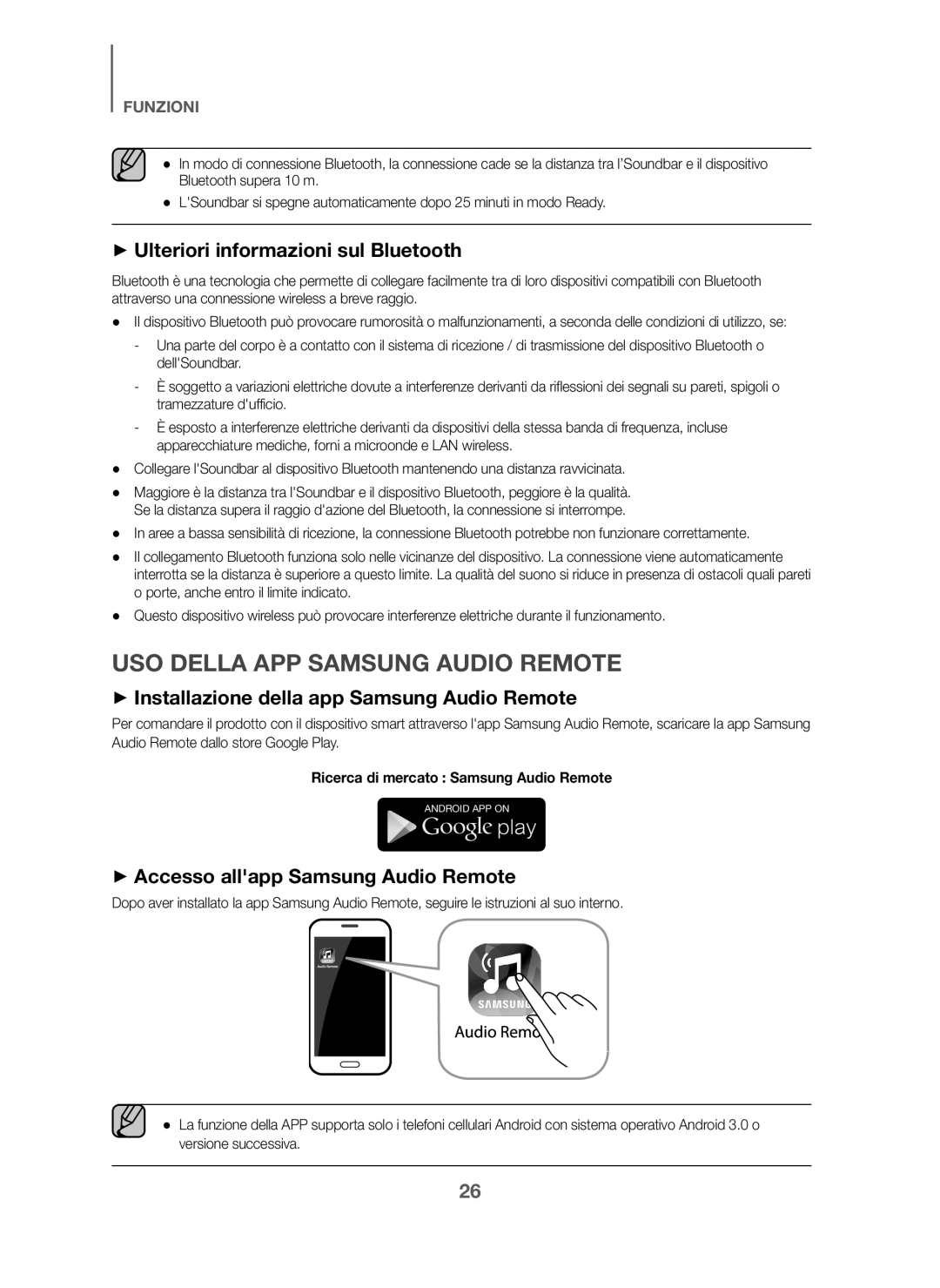 Samsung HW-J6000/ZF, HW-J6001/TK, HW-J6000/EN USO Della APP Samsung Audio Remote, + Ulteriori informazioni sul Bluetooth 