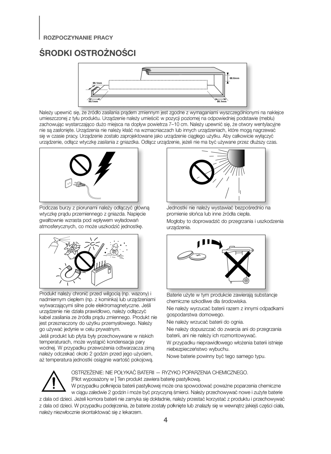 Samsung HW-J6000/ZF, HW-J6001/TK, HW-J6000/EN, HW-J6001/EN, HW-J6001/ZF, HW-J6001/XN, HW-J6011/XE manual Środki Ostrożności 