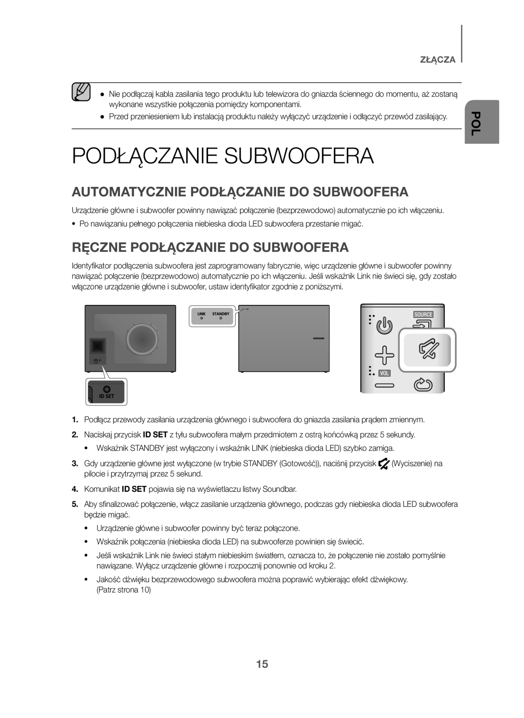 Samsung HW-J6010/XE Podłączanie Subwoofera, Automatycznie Podłączanie do Subwoofera, Ręczne Podłączanie do Subwoofera 