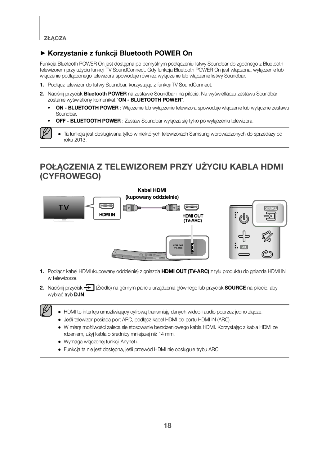 Samsung HW-J6001/EN Połączenia Z Telewizorem Przy Użyciu Kabla Hdmi Cyfrowego, + Korzystanie z funkcji Bluetooth Power On 