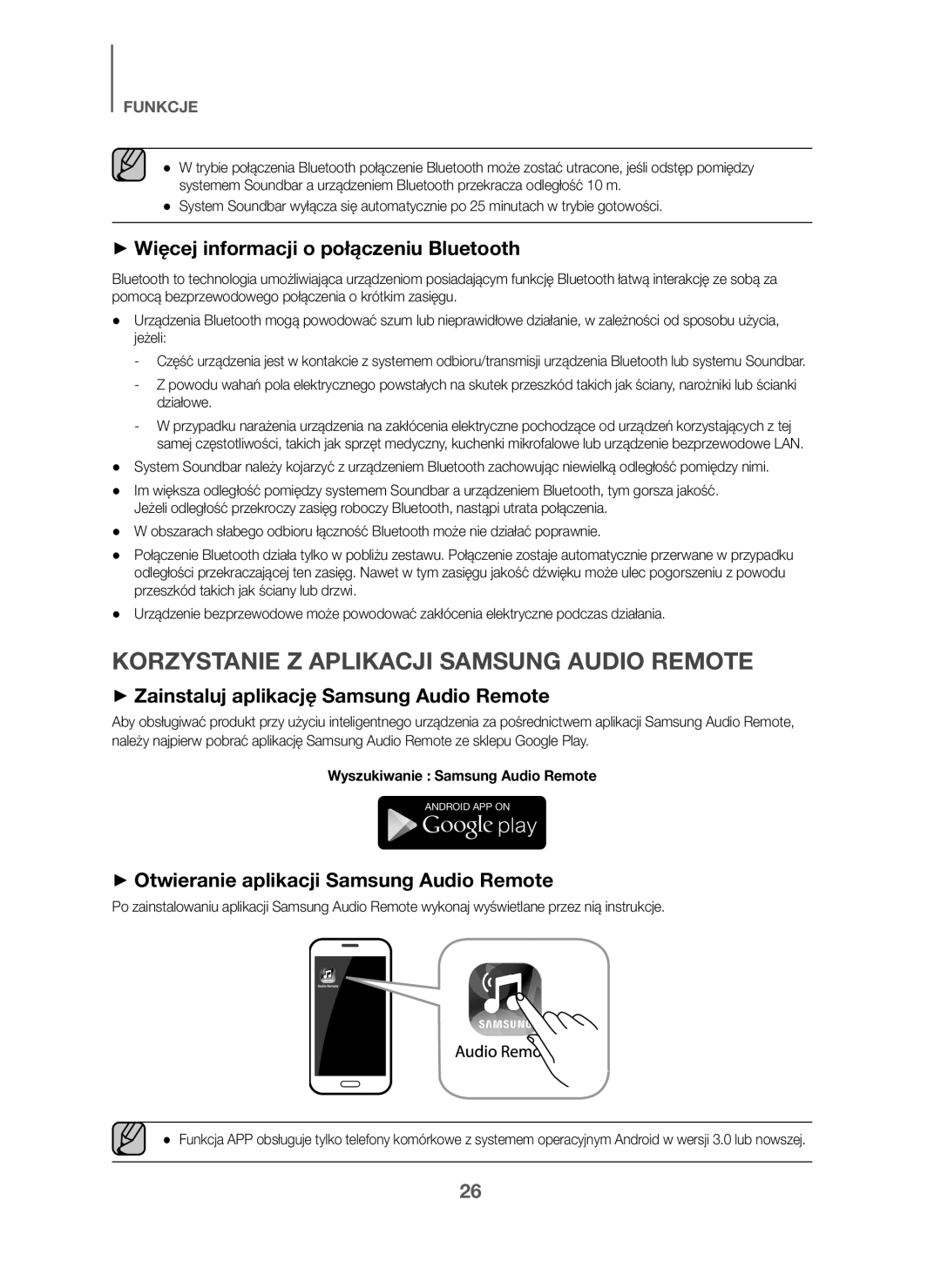 Samsung HW-J6001/EN, HW-J6001/TK Korzystanie Z Aplikacji Samsung Audio Remote, + Więcej informacji o połączeniu Bluetooth 