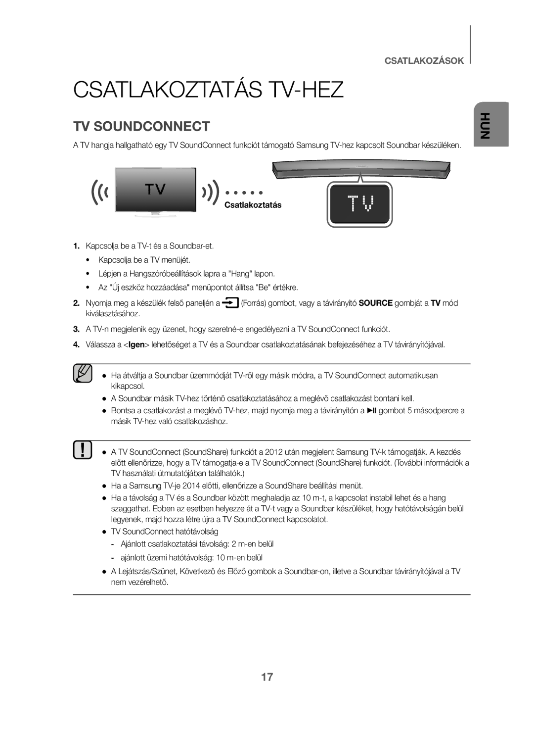 Samsung HW-J6010/XE, HW-J6001/TK, HW-J6000/EN, HW-J6001/EN, HW-J6001/ZF, HW-J6000/ZF, HW-J6001/XN manual Csatlakoztatás TV-HEZ 