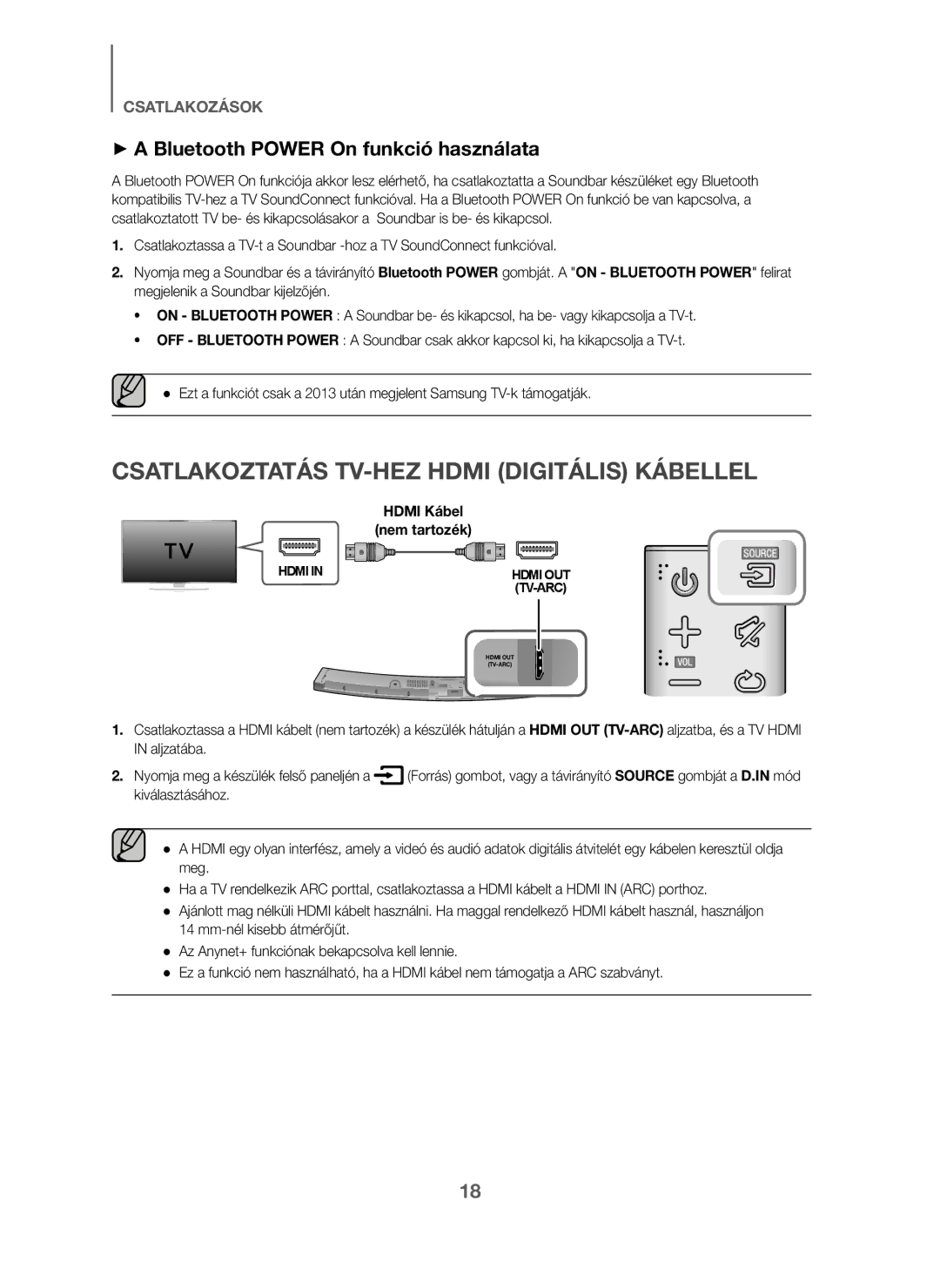 Samsung HW-J6001/TK, HW-J6000/EN Csatlakoztatás TV-HEZ Hdmi Digitális Kábellel, + a Bluetooth Power On funkció használata 