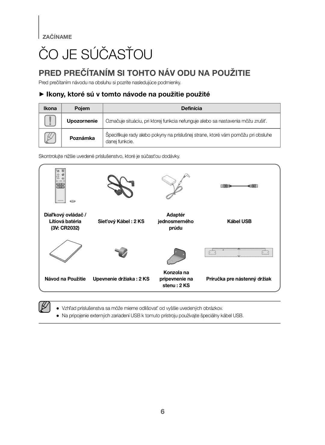 Samsung HW-J6001/EN, HW-J6001/TK, HW-J6000/EN, HW-J6001/ZF manual ČO JE Súčasťou, Pred Prečítaním SI Tohto NÁV ODU NA Použitie 