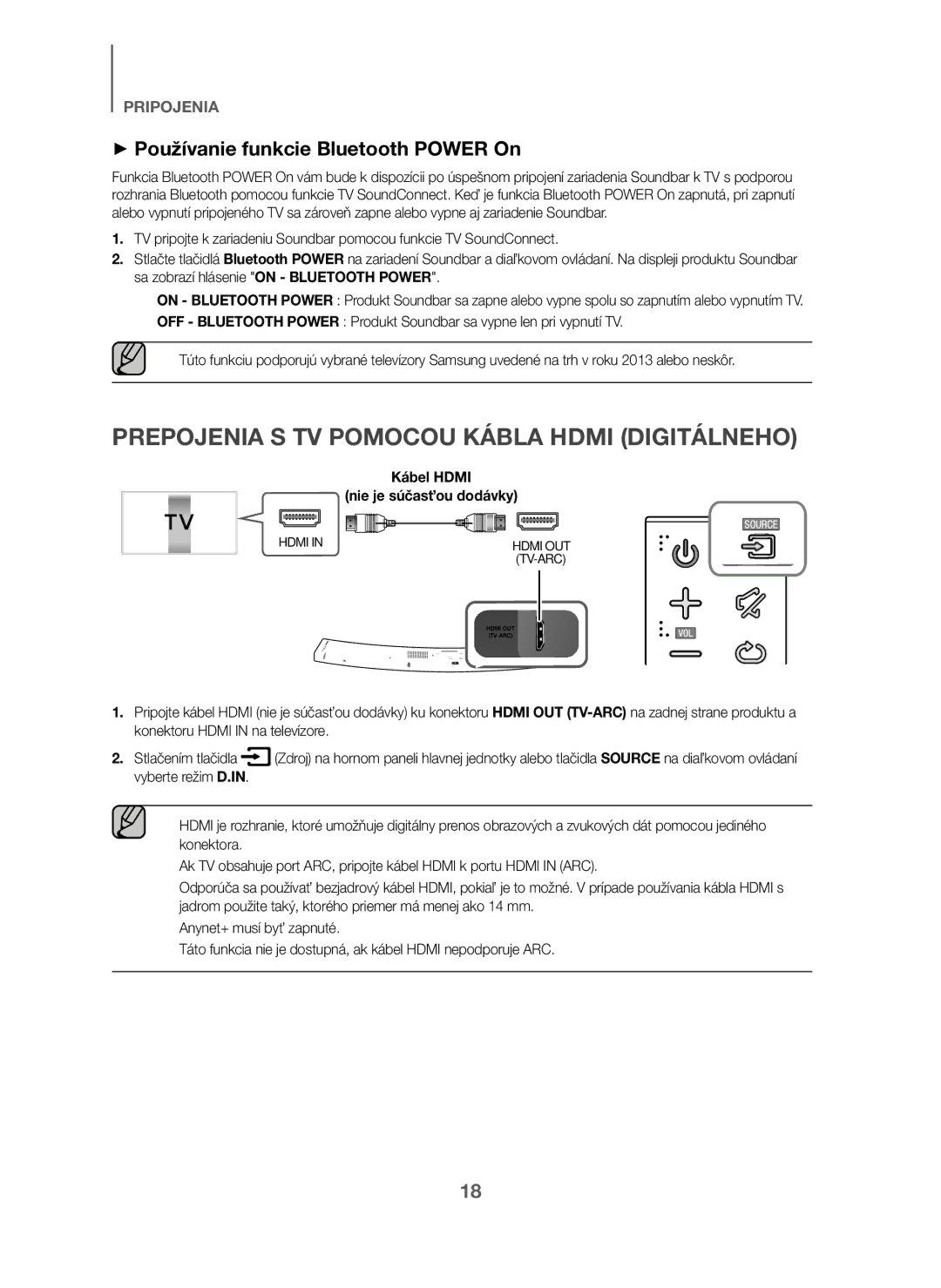 Samsung HW-J6011/XE, HW-J6001/TK Prepojenia S TV Pomocou Kábla Hdmi Digitálneho, + Používanie funkcie Bluetooth Power On 