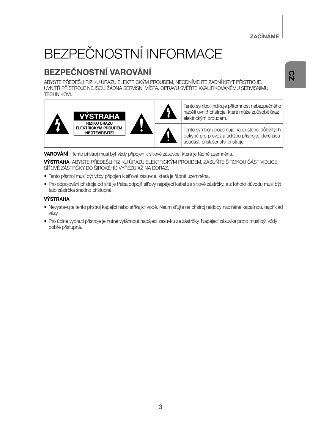 Samsung HW-J6001/XN, HW-J6001/TK, HW-J6000/EN manual Bezpečnostní Informace, Bezpečnostní Varování, Elektrickým proudem 